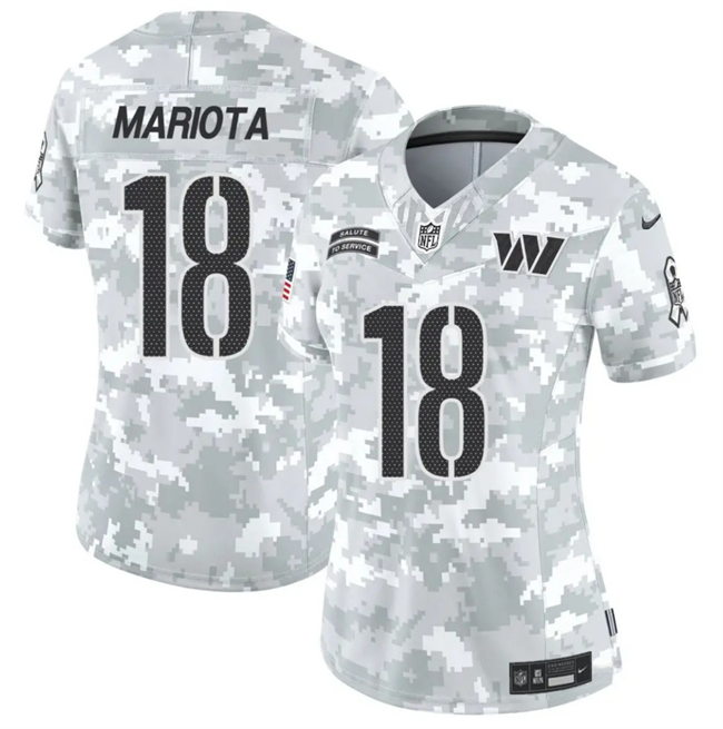 Women's Washington Commanders #18 Marcus Mariota 2024 F.U.S.E Arctic Camo Salute to Service Limited Stitched Football Jersey(Run Small)
